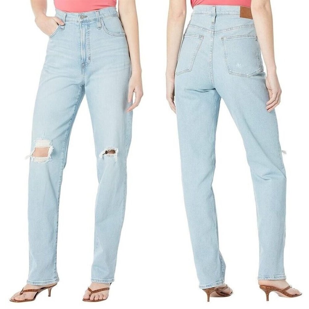 Madewell Perfect Vintage Straight Jean Size 28 Tall Danby Wash Knee-Rip Edition